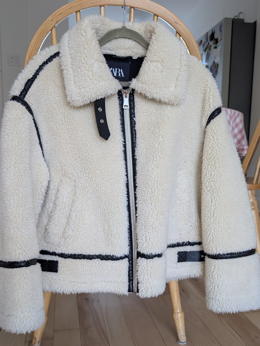 ZARA Cream Teddy Sherpa Jacket with Black Trim